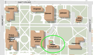 Map of UO Campus with Susan Campbell Hall circled